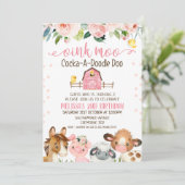 ピンクバーンフローラファームアニマル誕生日招待状 招待状 (スタンド正面)