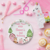 ピンクバーンフローラファームオインクバネイ誕生日 ペーパープレート (パーティー)