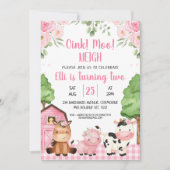 ピンクバーンフローラファームオインクバネイ誕生日 招待状 (正面)