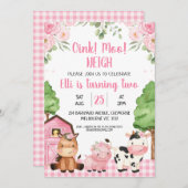 ピンクバーンフローラファームオインクバネイ誕生日 招待状 (正面/裏面)