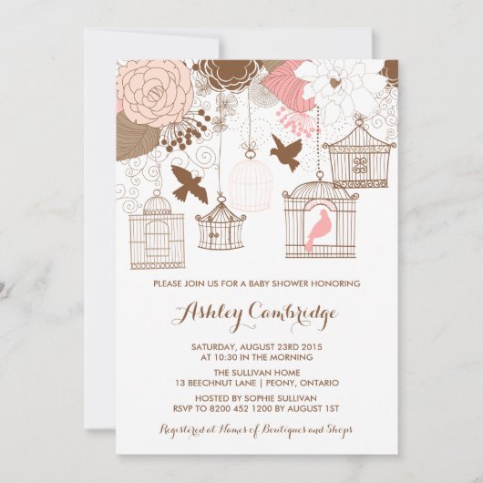 ピンクバ素朴ードケイズベビーシャワー招待状 招待状 (正面)