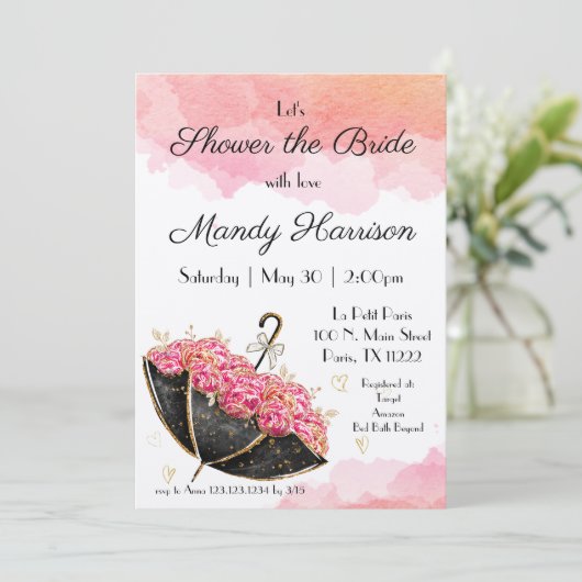 ピンクパかわいらしリシアのブライダルシャワーへの招待 招待状 (スタンド正面)