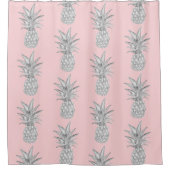 ピンクパイナップル熱帯パターンフロアマット シャワーカーテン (正面)