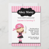 ピンクパイレーツガール誕生日招待状 招待状 (正面)