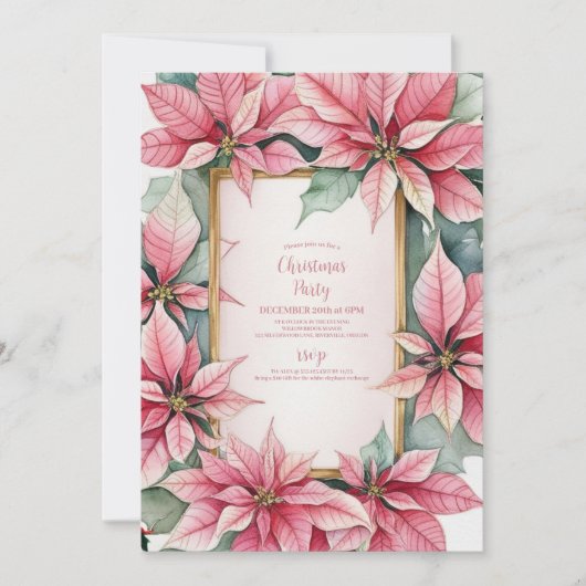 ピンクパイン素朴ポインセチアフローラクリスマス 招待状 (正面)
