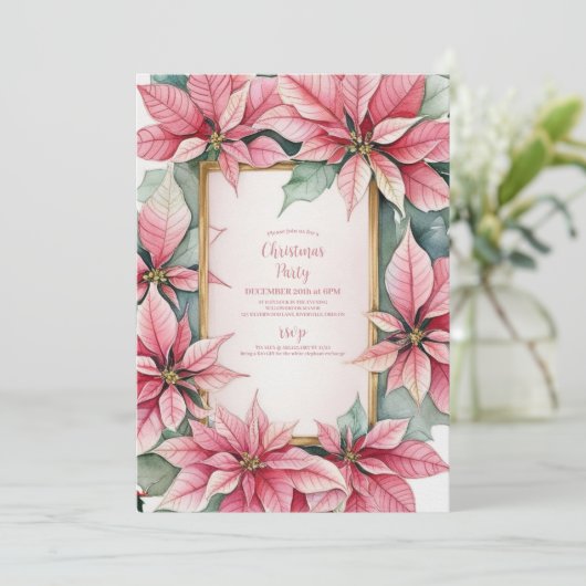 ピンクパイン素朴ポインセチアフローラクリスマス 招待状 (スタンド正面)