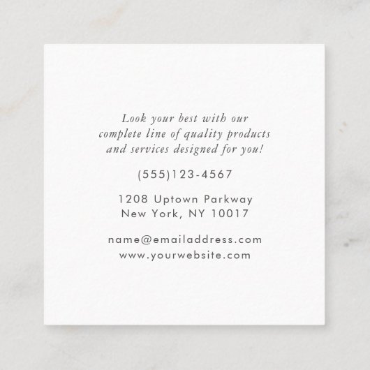 ピンクパウダーパフプロフェッショナルメイクアップアーティスト スクエア名刺 (裏面)