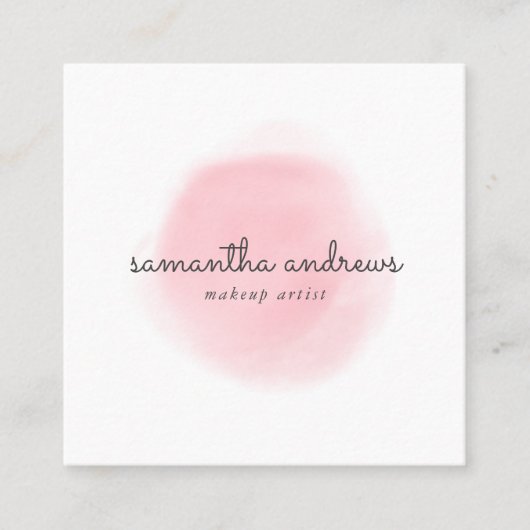 ピンクパウダーパフプロフェッショナルメイクアップアーティスト スクエア名刺 (正面)