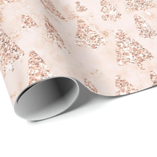 ピンクパウダー金ゴールドグリッタークリスマスツリーマーブルルクス ラッピングペーパー (ロールコーナー)