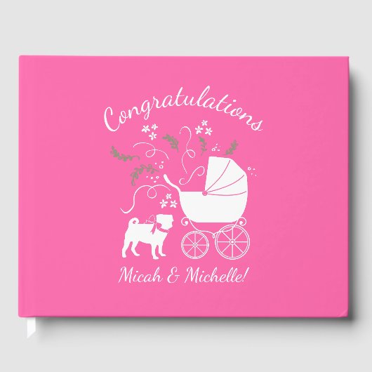 ピンクパグドッグテーマパーティーお祝い ゲストブック (正面)