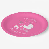 ピンクパグドッグテーマパーティーお祝い ペーパープレート (アングル)