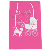 ピンクパグドッグテーマパーティーお祝い ミディアムペーパーバッグ (正面)