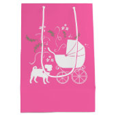 ピンクパグドッグテーマパーティーお祝い ミディアムペーパーバッグ (裏面)