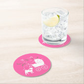 ピンクパグドッグテーマパーティーお祝い ラウンドペーパーコースター (インサイチュ)