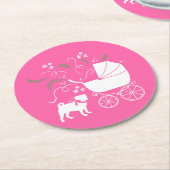 ピンクパグドッグテーマパーティーお祝い ラウンドペーパーコースター (アングル)