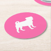ピンクパグドッグテーマパーティーお祝い ラウンドペーパーコースター (アングル)