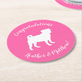 ピンクパグドッグテーマパーティーお祝い ラウンドペーパーコースター (アングル)