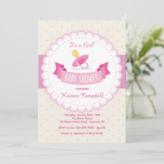 ピンクパシファイヤーベビーシャワー招待状 招待状 (スタンド正面)