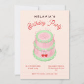 ピンクパステルお誕生日ケーキ 招待状 (正面)
