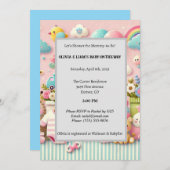 ピンクパステルかわいい赤ちゃんシャワーアート 招待状 (正面/裏面)