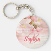 ピンクパステルさくらんぼ花模様モノグラム キーホルダー (正面)