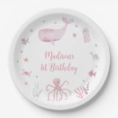 ピンクパステルアンダーザシー誕生日 ペーパープレート (正面)
