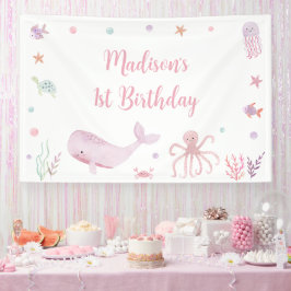 ピンクパステルアンダーザシー誕生日 横断幕