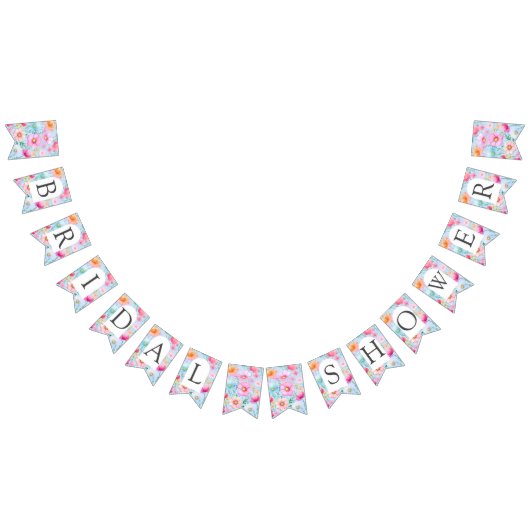 ピンクパステルウォーターカラーフローラブライダルシャワー バンティングフラッグ (全)