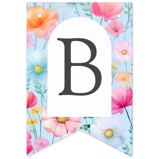 ピンクパステルウォーターカラーフローラブライダルシャワー バンティングフラッグ (第2の旗)