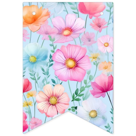 ピンクパステルウォーターカラーフローラブライダルシャワー バンティングフラッグ (第1の旗)