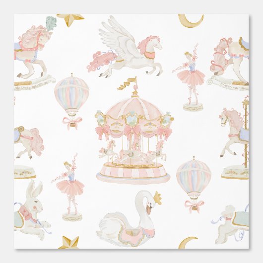 ピンクパステルウォーターカラー回転木馬メリーラウンド 壁紙 (正面)
