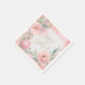 ピンクパステルウォーターカラー結婚フローラズナプキン スタンダードカクテルナプキン (角)