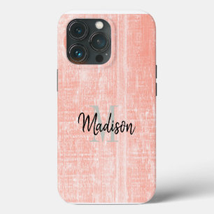 ピンクパステルウッドテクスチャイニシャル名カスタム iPhone 13 PROケース