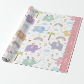 ピンクパステルエレファントパターン小さな女の子パーティー ラッピングペーパー (アンロールド)