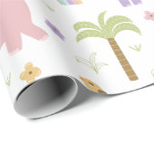 ピンクパステルエレファントパターン小さな女の子パーティー ラッピングペーパー (ロールコーナー)