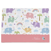 ピンクパステルエレファントパターン小さな女の子パーティー ラージペーパーバッグ (正面)