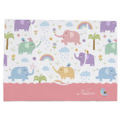 ピンクパステルエレファントパターン小さな女の子パーティー ラージペーパーバッグ (裏面)