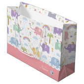 ピンクパステルエレファントパターン小さな女の子パーティー ラージペーパーバッグ (正面アングル)