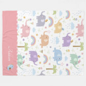 ピンクパステルエレファントパターン小さな女の子フリース フリースブランケット (正面(横))