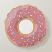 ピンクパステルカラフルドーナツ&スプリンクラーズパターン ラウンドクッション (裏面)