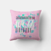 ピンクパステルカラー100誕生日カスタム枕 クッション (裏面)