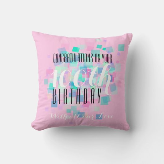 ピンクパステルカラー100誕生日カスタム枕 クッション (正面)