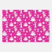 ピンク🎄パステルクリスマスパターン、カスタム文字 ラッピングペーパーシート (正面)