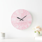 ピンクパステルグリッターエフェクトホワイトスパークプリンセスGl ラージ壁時計 (ホーム)