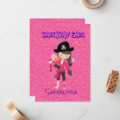 ピンクパステルグリッター海賊ガールノートカード ノートカード (正面/裏面インサイチュ)