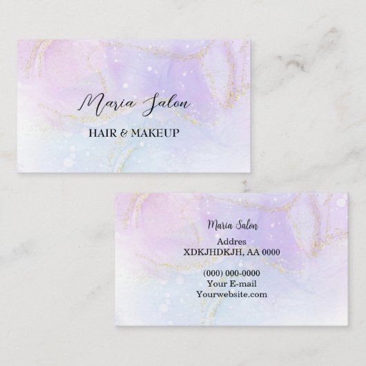 ピンクパステルグリッター金ゴールド水彩名刺 名刺 (正面/裏面)