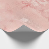 ピンクパステルコーラル金ゴールドフローラレースバラ赤面 ラッピングペーパー (角)