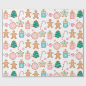 ピンクパステルジンジャーブレッドクッキーラッピング紙 ラッピングペーパー (フラット)