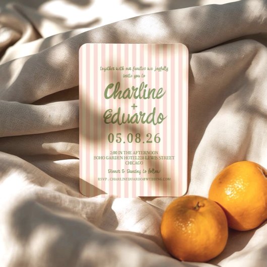 ピンクパステルストライプのお洒落結婚式招待状 招待状