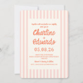 ピンクパステルストライプのお洒落結婚式招待状 招待状 (正面)